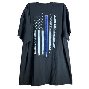 American Flag Thin Blue Line Police Tshirt Men's Black XL 100% Cotton